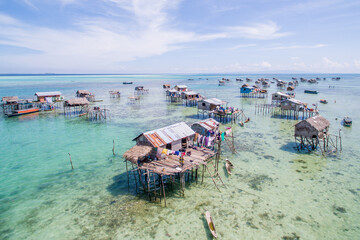 Beautiful aerial view borneo sea gypsy water village in Mabul Bodgaya Island, Malaysia.