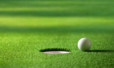 Close-up golf ball at the hole
