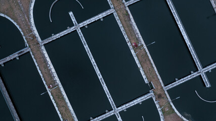 Aerial view of wastewater treatment plant, Water cleaning facility wastewater treatment plant,...