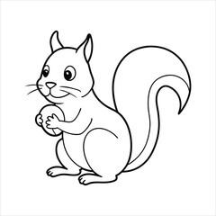 Cartoon squirrel holding a nut line art vector