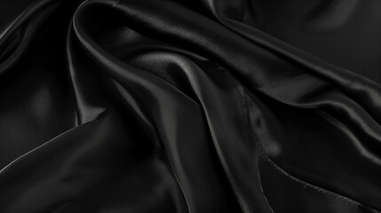 Fototapeta premium Minimalist photo of luxurious black silk fabric elegantly draped to showcase its smooth, glossy texture. Ideal for high-end fashion promotions.
