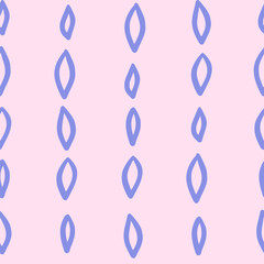 Vector abstract seamless pattern. Repeating background with blue vertical lines of simple leaves in hand drawn style. Design for fabric, wallpaper, wrapping paper, cover, poster, invitation