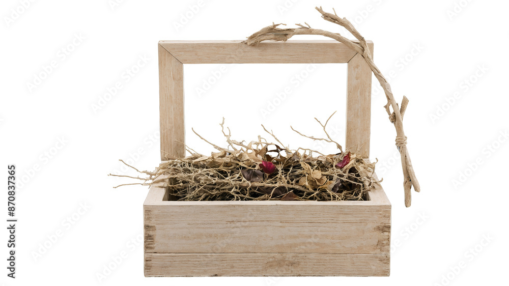 Poster a wooden box filled with dried branches and earthtoned leaves accented with rustic accents like twin