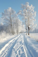 Obraz premium The road in the snowy forest