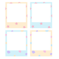 Set of Polaroid Frames Decorated with Shells and Starfish