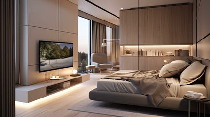 Fototapeta premium bedroom interior tv