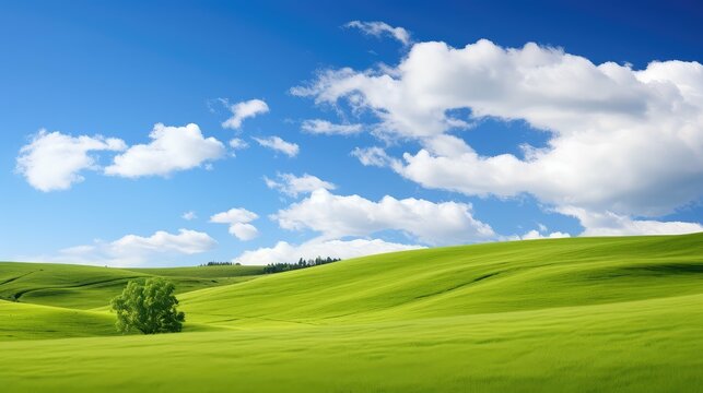 grass white clouds blue sky