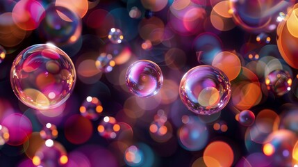 Vividly colored molecular structures floating gracefully on a captivating black background