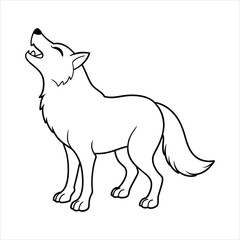 Cartoon wolf howling vector illustration line art