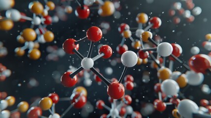 Vibrant abstract molecules floating in space, depicted in colorful hues on a dark background