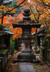 Fototapeta premium Stone Lantern in Autumn Garden