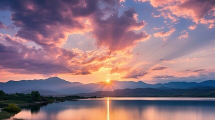 Fototapeta premium landscape rays of light clouds