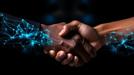 Professional handshake with digital network overlay for abstract wallpaper or background