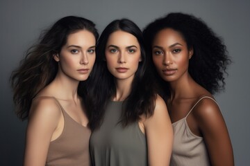 Obraz premium multiracial women in studio looking at camera over grey background