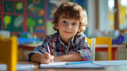 Kids learning in a school classroom, engaged in various educational activities, fostering a positive and interactive learning environment.

