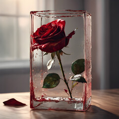 red rose in glass