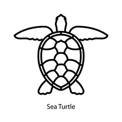 Sea turtle, line icon. Turtle symbol. Pacific Ocean dweller. Sea life icon. Linear illustration, editable stroke, thin line.