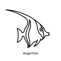 Angel Fish, line icon. Tropical fish, coral reef dweller. Sea life icon. Linear illustration, editable stroke, thin line.