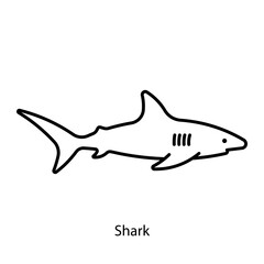 Shark, line icon. Marin animal. Ocean wildlife, predator. Sea life icon. Linear illustration, editable stroke, thin line.