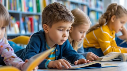 Obraz premium Kids learning in a school classroom, engaged in various educational activities, fostering a positive and interactive learning environment.