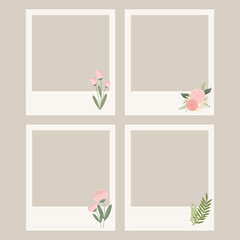 Set of Polaroid Frames with Floral Decorations