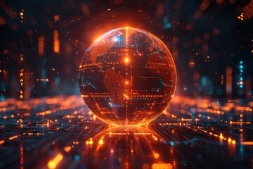 Obraz premium Digital Globe in a Futuristic Setting