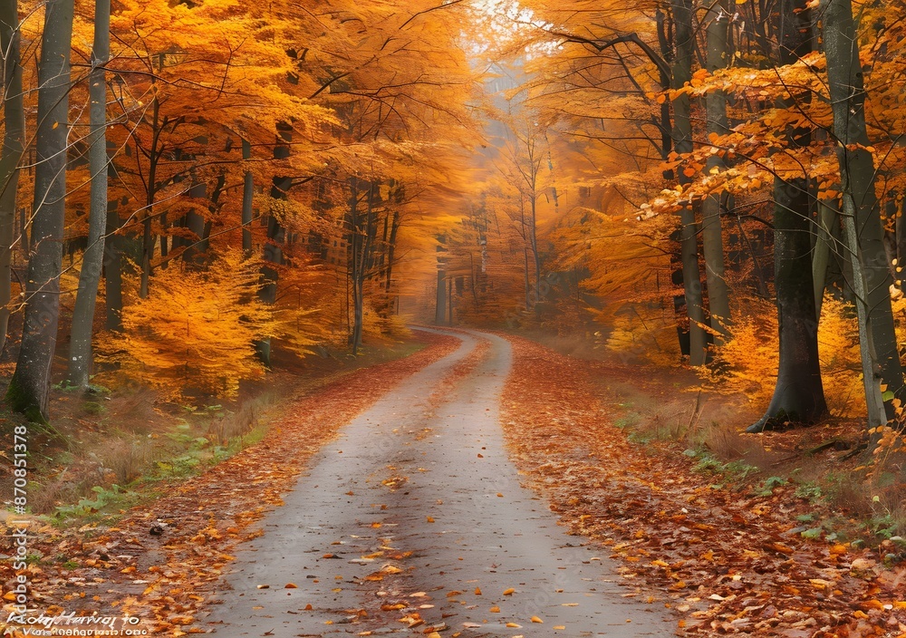 Wall mural The colorful path through the autumn forest