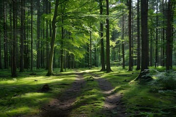 Obraz premium Sunlight Through The Trees In Forest