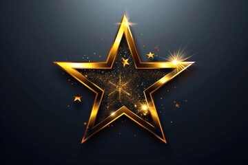 Obraz premium Glittering golden star on dark background with light effects. Perfect for awards, celebrations, and festive designs.