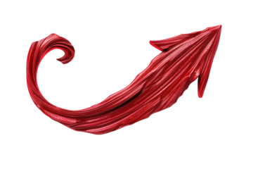 Abstract red arrow with a swirling tail, pointing upwards. The arrow is rendered in a stylized, organic style.