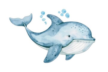 Fototapeta premium Illustration of cute whale in watercolor style isolated on background