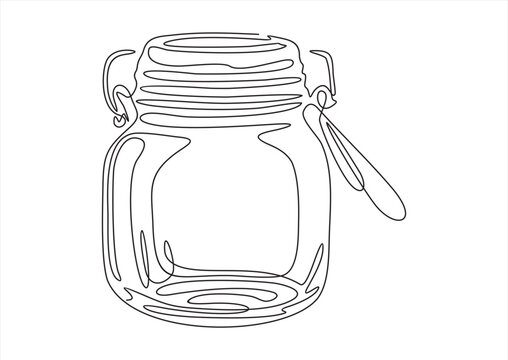 recommend clip art: Glass canning jar in continuous line art drawing style. Food preserve. Minimalist black linear sketch on white background. Vector illustration