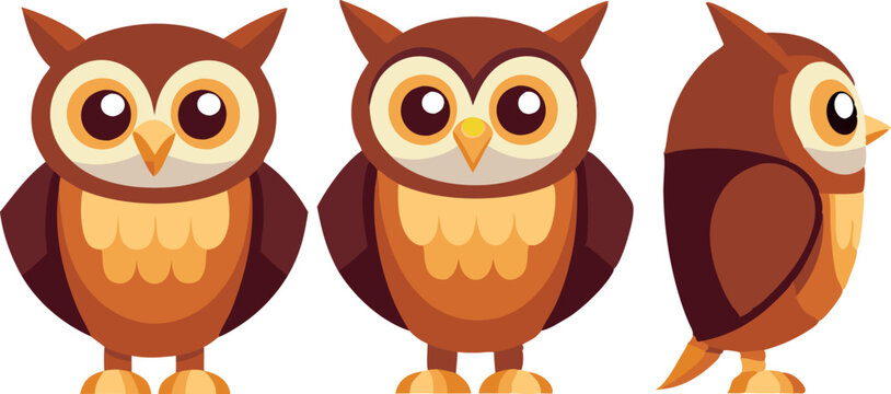 Cute cartoon owl character in multiple angles for kids' illustration and educational materials
