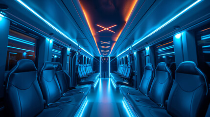 Fototapeta premium Interior of a modern passenger airplane with neon lights. 3D rendering