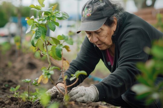 Senior Volunteer Gardening in a Community Garden Project – Nature, Planting, and Community Engagement