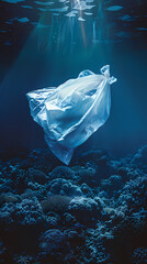 Plastic bags floating in the deep sea