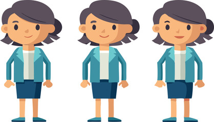 Fototapeta premium Cartoon illustration of three business women in blue blazers and skirts standing side by side
