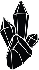 Crystals, druses with faceted stones - vector silhouette picture for logo, pictogram. Crystals, magic of stones - drawing for a sign or icon
