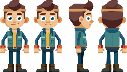 Naklejka premium Cartoon character design with multiple angles and expressions