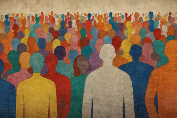 DEIB Diversity, Equity, inclusion, and Belonging concept. Different persons in vibrant art illustration. Team banner. Business social background