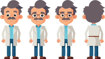Fototapeta premium Set of cartoon scientist character in four different poses