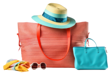 PNG Bag with accessories and beach stuff handbag purse white background