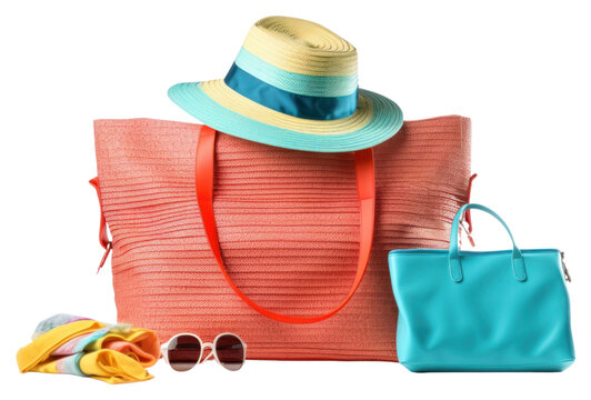 PNG Bag with accessories and beach stuff handbag purse white background