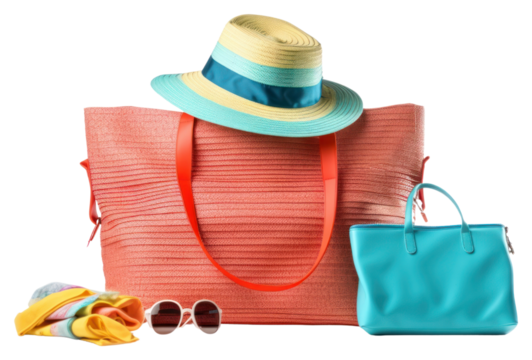 PNG Bag with accessories and beach stuff handbag purse white background - Powered by Adobe