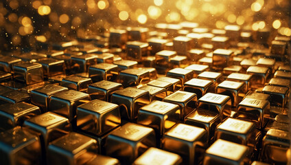 Obraz premium shiny gold cubes background, perfect for contemporary and futuristic design projects