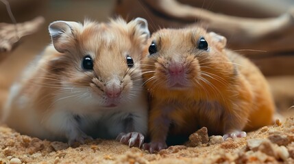 Two Adorable Hamsters in a Close Up.