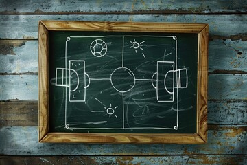 Fototapeta premium A detailed drawing of a soccer field on a blackboard