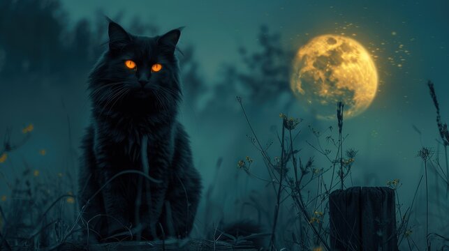 Black Cat under the Moonlight