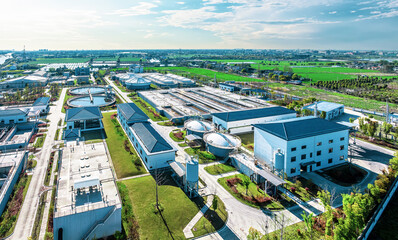Water plant equipment building in modern city