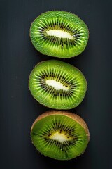 Fresh kiwi slices arranged on a dark background